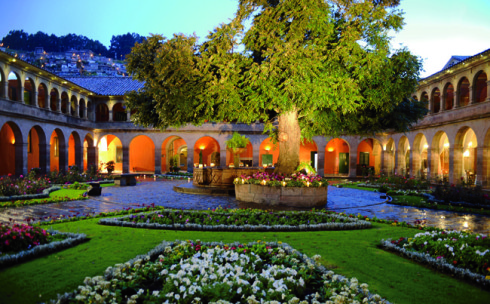 Hotel Monastero Main Courtyard Gardens at night 