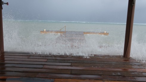 Waves beginning to cover our dock