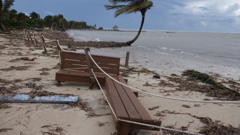 The bench from the inside of our dock palapa, over at Capricorn.